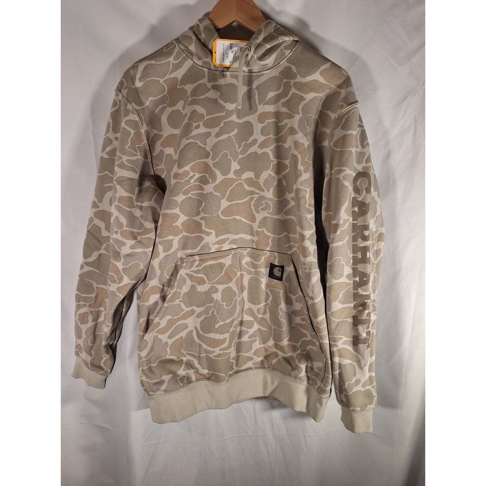 Carhartt Mens Loose Fit Midweight Camo Logo Sleeve Hoodie TS7695-M Tan M